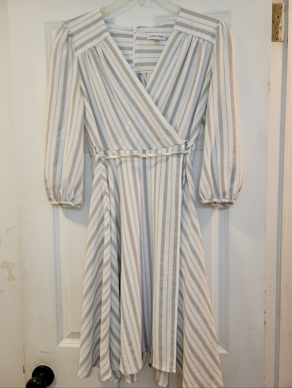 Calvin Klein White & Gray Striped Dress